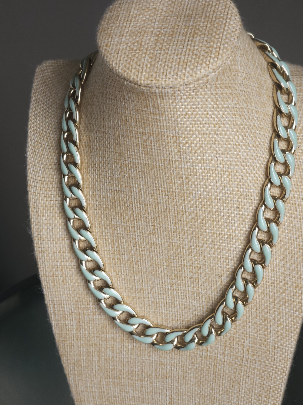Liz Claiborne Gold Chain Necklace with Mint Green Enamel